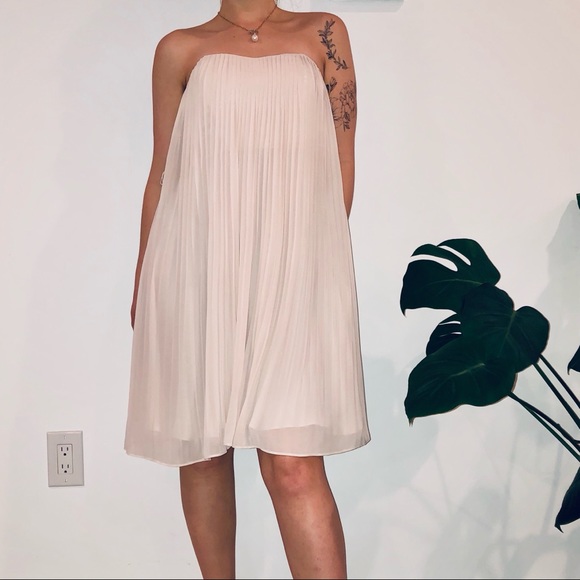 strapless pleated dress